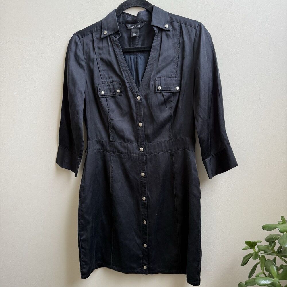 White House Black Market 100% Silk Button Down Shirt Dress Cargo 4 Excellent